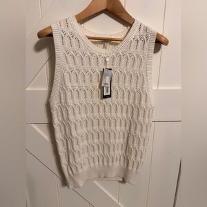 Minnie Rose Cotton Cashmere Sleeveless Pointelle Top Blouse $210 retail Large